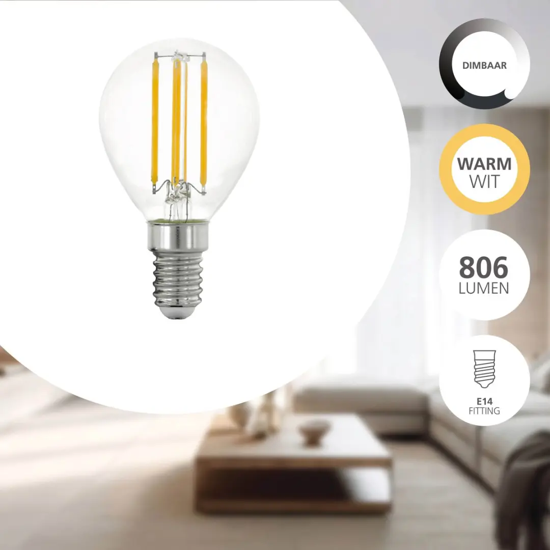 Eglo LED Lamp E14 7W 806lm 2700K - Warm wit - Dimbaar