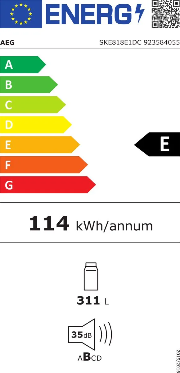 AEG SKE818E1DC Inbouw Koelkast 310L - 6 Plateaus