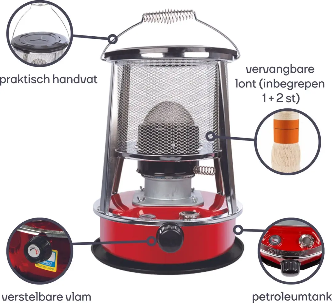 Perel TC84100NSET Petroleumkachel 2600W - 4.6L - 18 uur - Rood