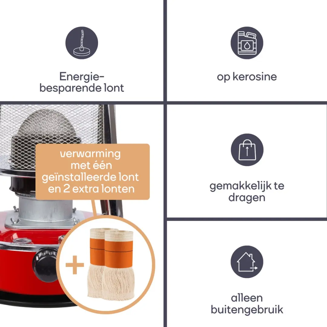 Perel TC84100NSET Petroleumkachel 2600W - 4.6L - 18 uur - Rood