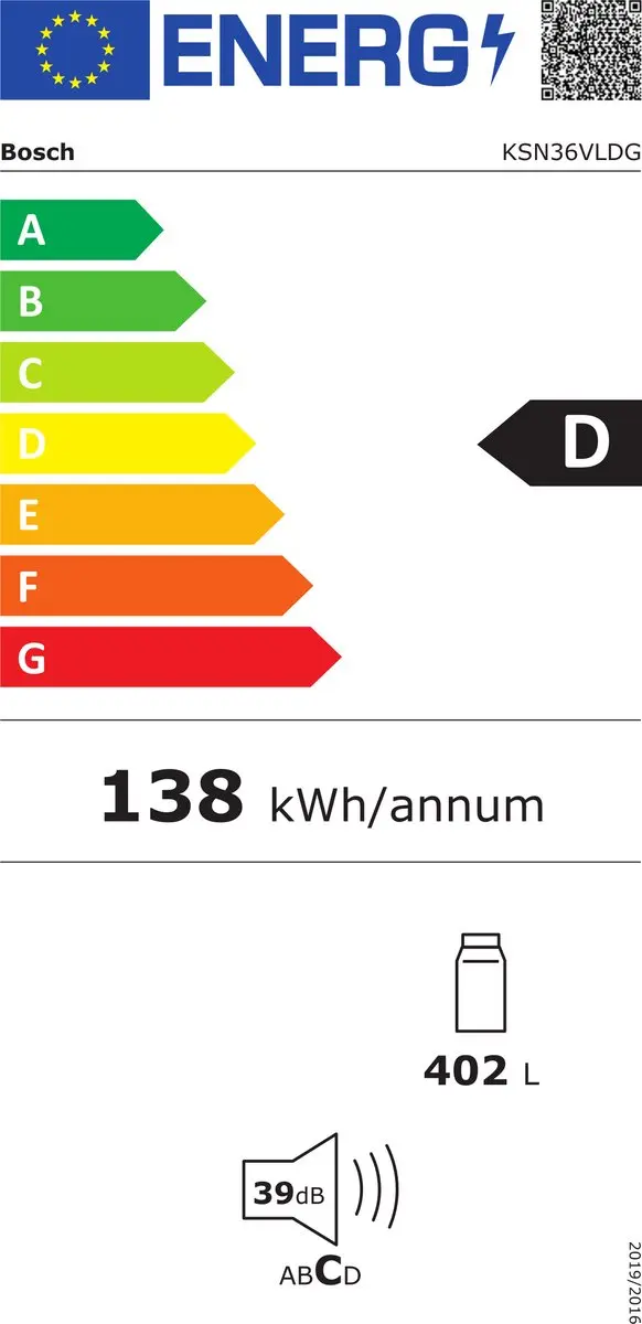 Bosch Serie 4 KSN36VLDG Vrijstaande Koelkast - 402L - Total No Frost - Pearl Grey