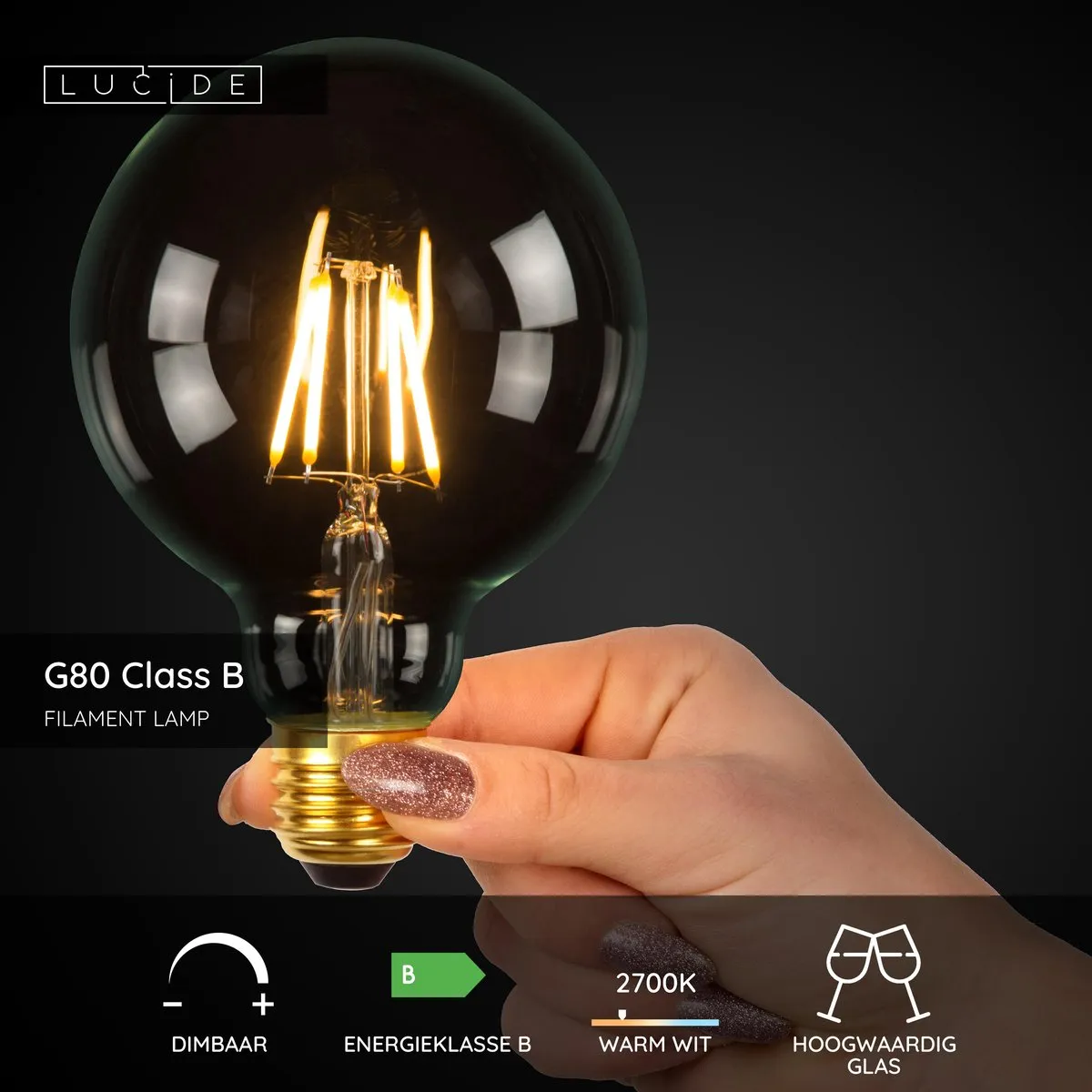 Lucide G80 Class B LED Lamp E27 7W 2700K - Ø8cm Transparant