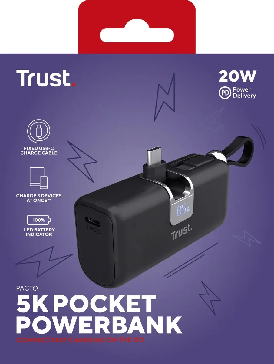 Trust Pacto 26104 Powerbank 5000mAh - 20W Zwart - afbeelding 6 van 6
