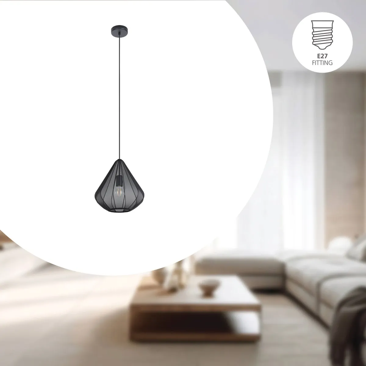 Eglo Dolwen Hanglamp E27 - Ø33,5cm - Zwart - afbeelding 6 van 6