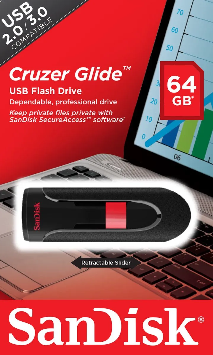 SanDisk Cruzer Glide SDCZ60-064G-B35 USB Stick 64GB - Zwart