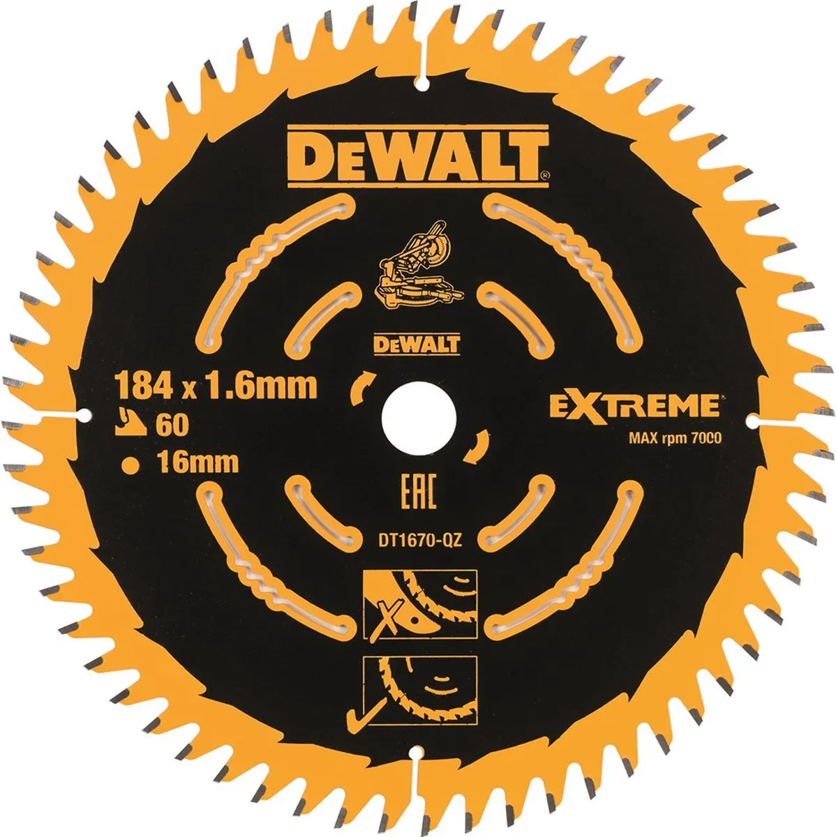 DeWalt DT1670-QZ Cirkelzaagblad Hout 184mm 60T