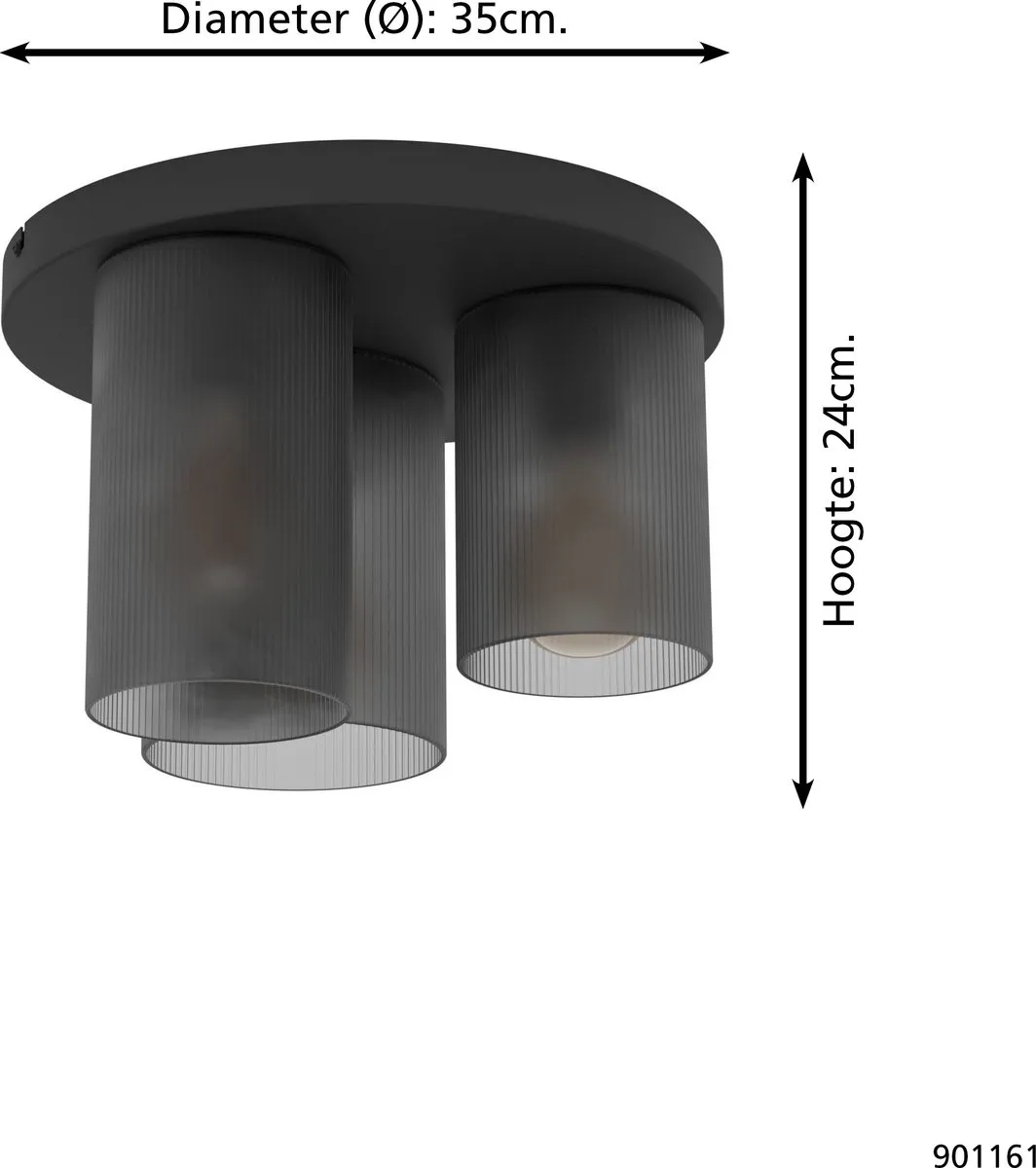 Eglo Colomera Plafondlamp E27 - 3x40W - Ø35cm - Zwart/Grijs - afbeelding 6 van 6