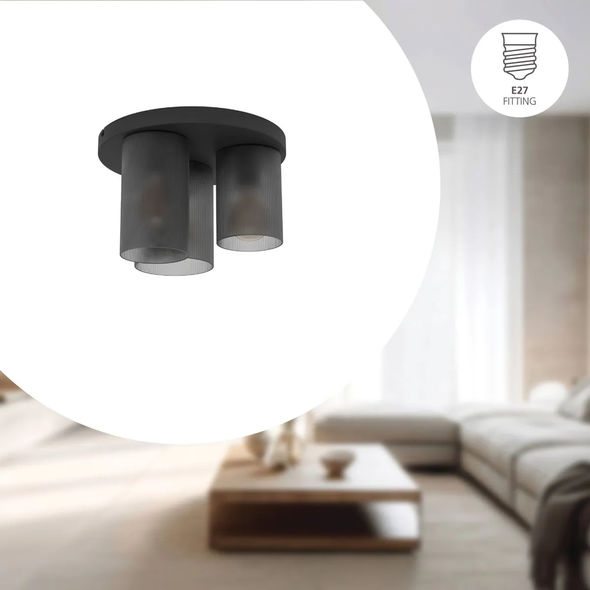 Eglo Colomera Plafondlamp E27 - 3x40W - Ø35cm - Zwart/Grijs