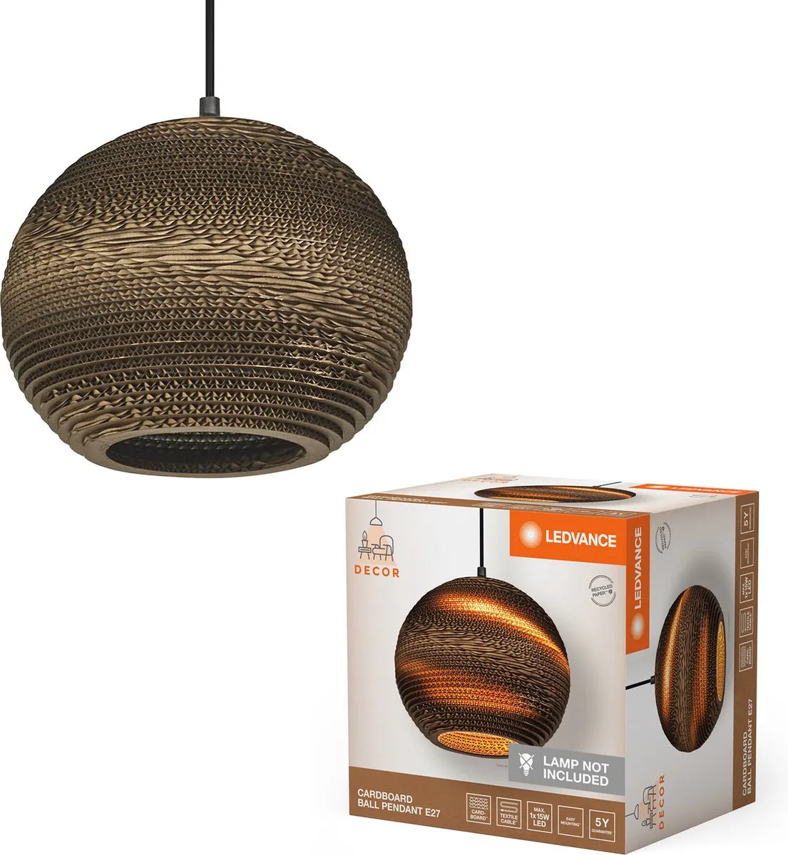 LEDVANCE Decor Cardboard Ball Hanglamp E27 - 260mm Bruin