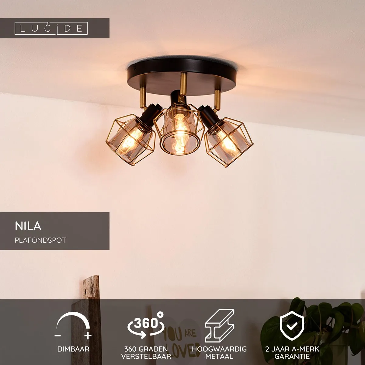 Lucide NILA Plafondspot Ø36cm - 3xE14 - Zwart