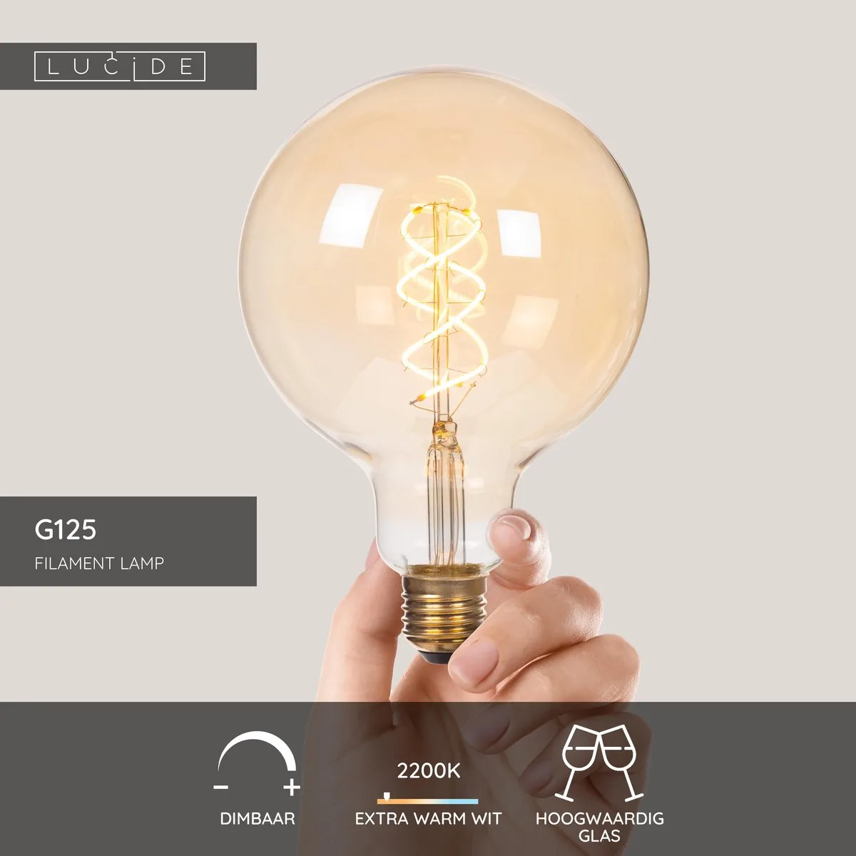 Lucide G125 LED Filamentlamp 4,9W 2200K - Amber