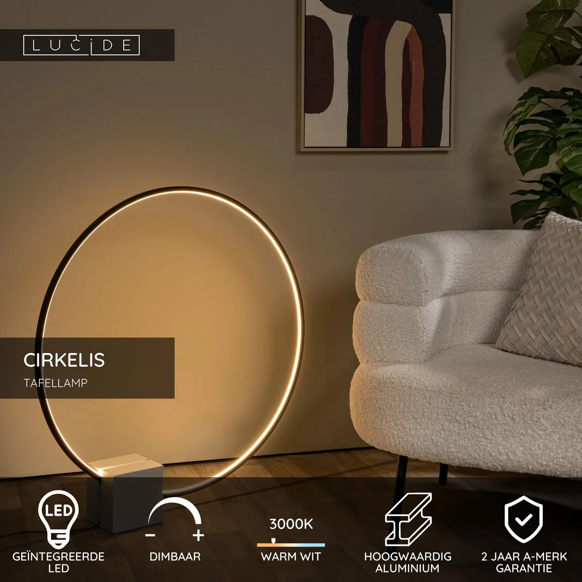 Lucide CIRKELIS Tafellamp Ø83cm - LED 24W 3000K - Zwart