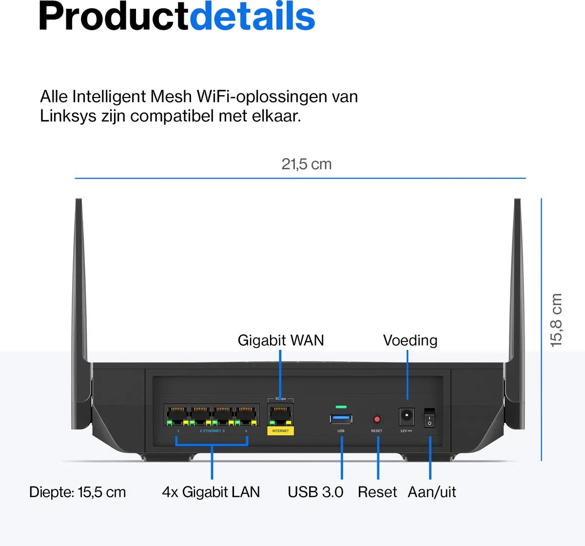 Linksys Hydra Pro 6E MR7500 Router - Tri-Band WiFi 6E - 6600 Mbps - Zwart