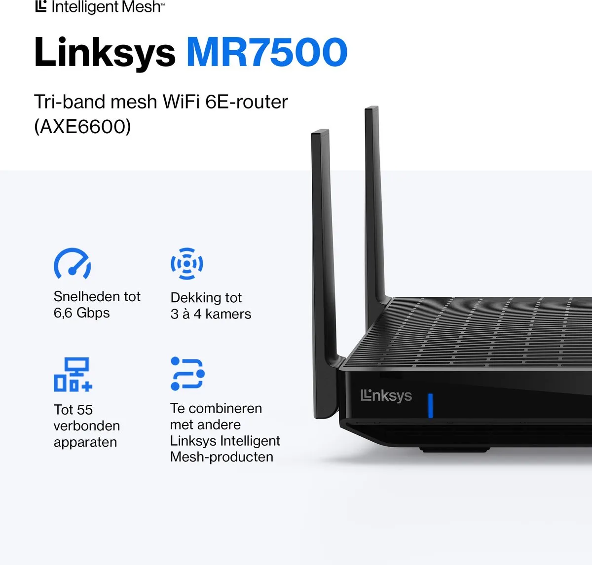Linksys Hydra Pro 6E MR7500 Router - Tri-Band WiFi 6E - 6600 Mbps - Zwart