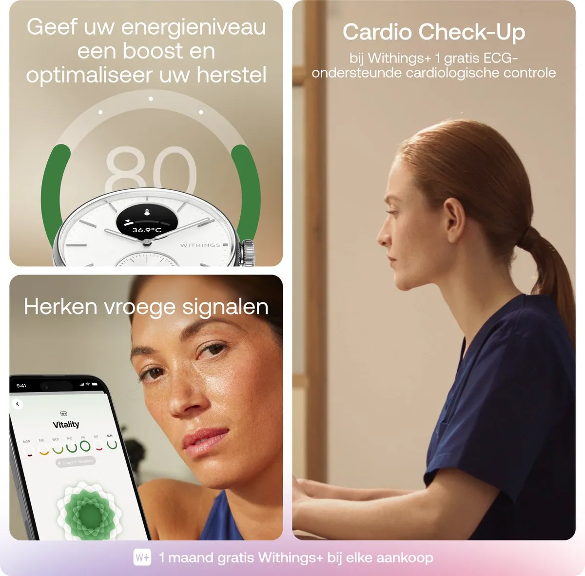 Withings ScanWatch 2 Hybride Smartwatch - 38mm - Wit - afbeelding 6 van 6