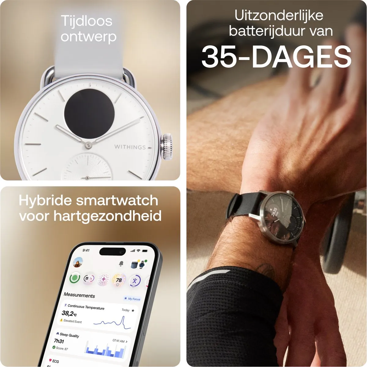 Withings ScanWatch 2 - 38mm - Hybride Smartwatch - Wit