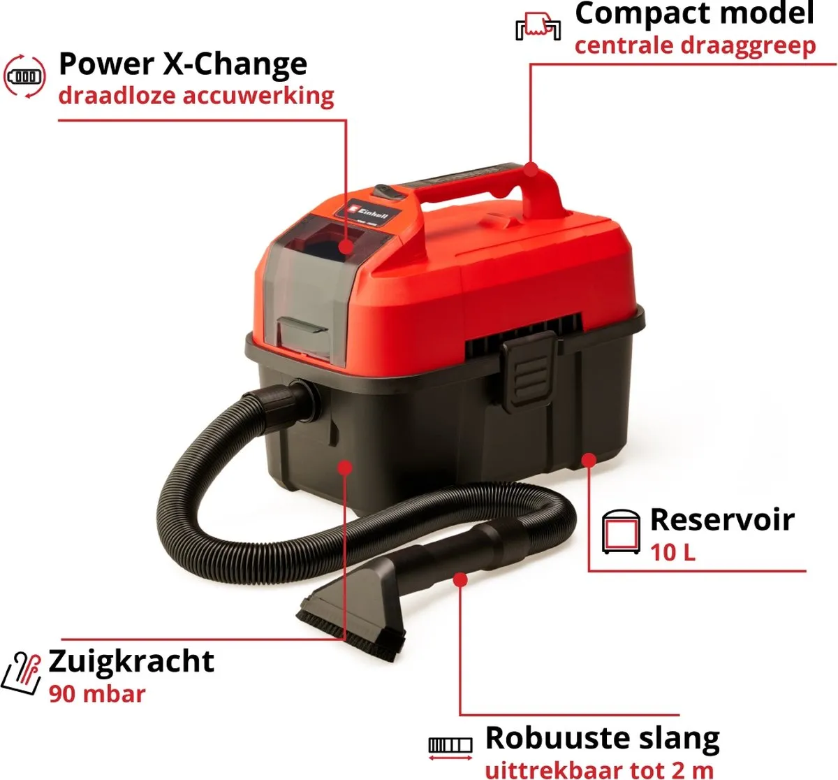 Einhell TE-VC 18/10 Li Solo Accu Nat-/Droogzuiger - 10L - 90 mbar