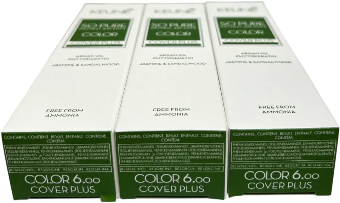 Keune So Pure 6.00 Donkerblond Cover Plus 180ml - 3 Stuks