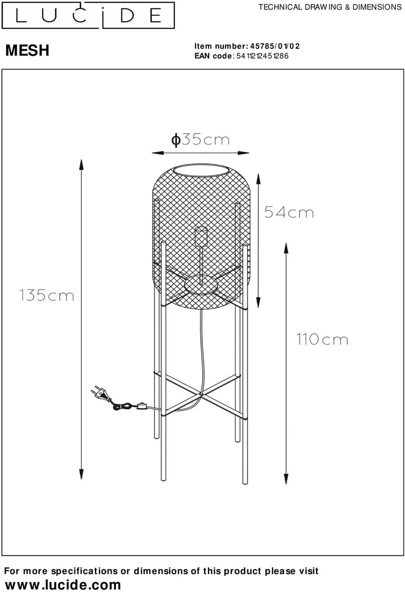 Lucide Mesh Vloerlamp Ø54cm - Mat Goud/Messing - afbeelding 6 van 6