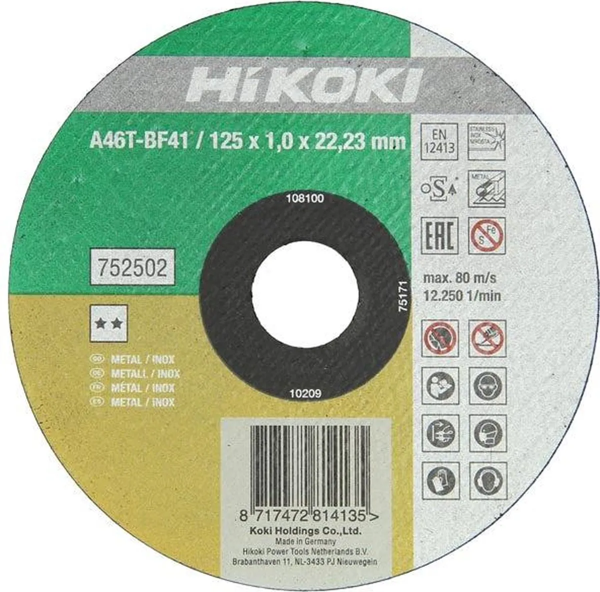 Hikoki 752502 Doorslijpschijf Inox 125mm x 1mm