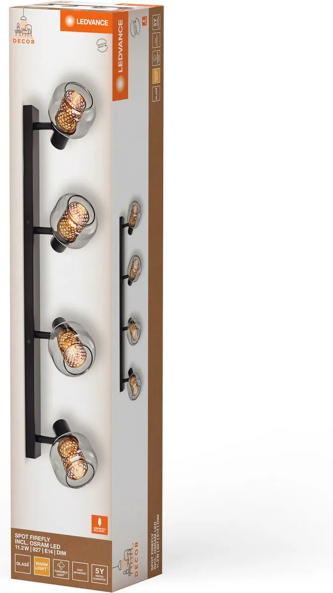LEDVANCE Decor Spot Firefly E14 4x2.8W 1000lm - Zwart - afbeelding 6 van 6
