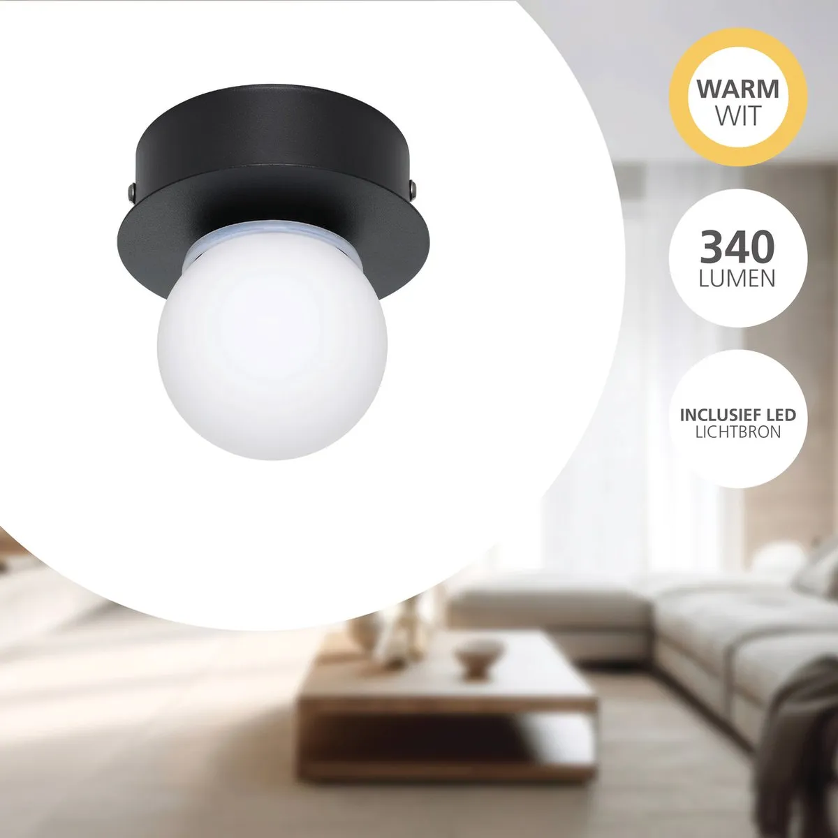 Eglo Mosiano LED Plafondlamp Ø11cm - Zwart/Wit
