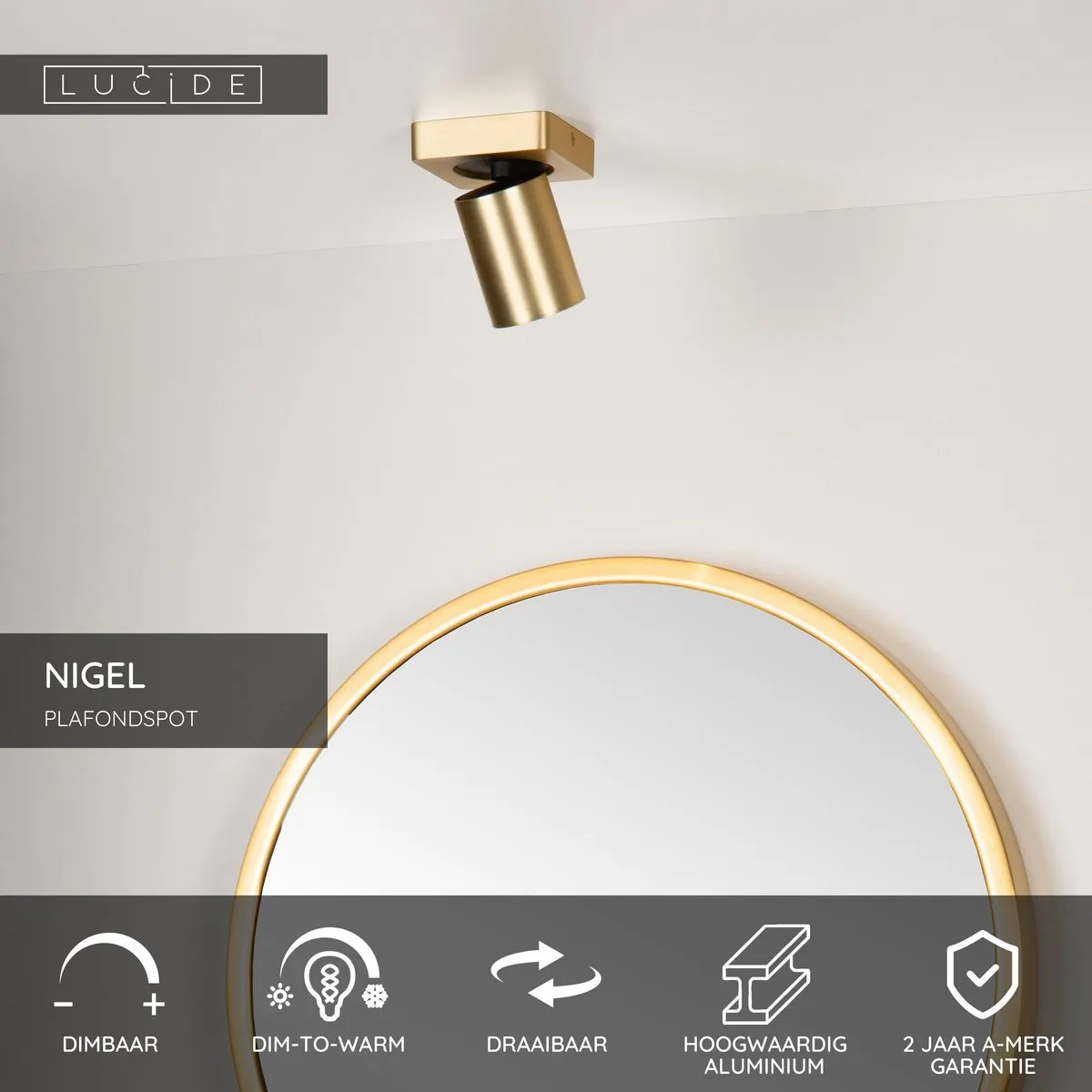 Lucide Nigel Plafondspot LED GU10 5W 2200K/3000K - Mat Goud