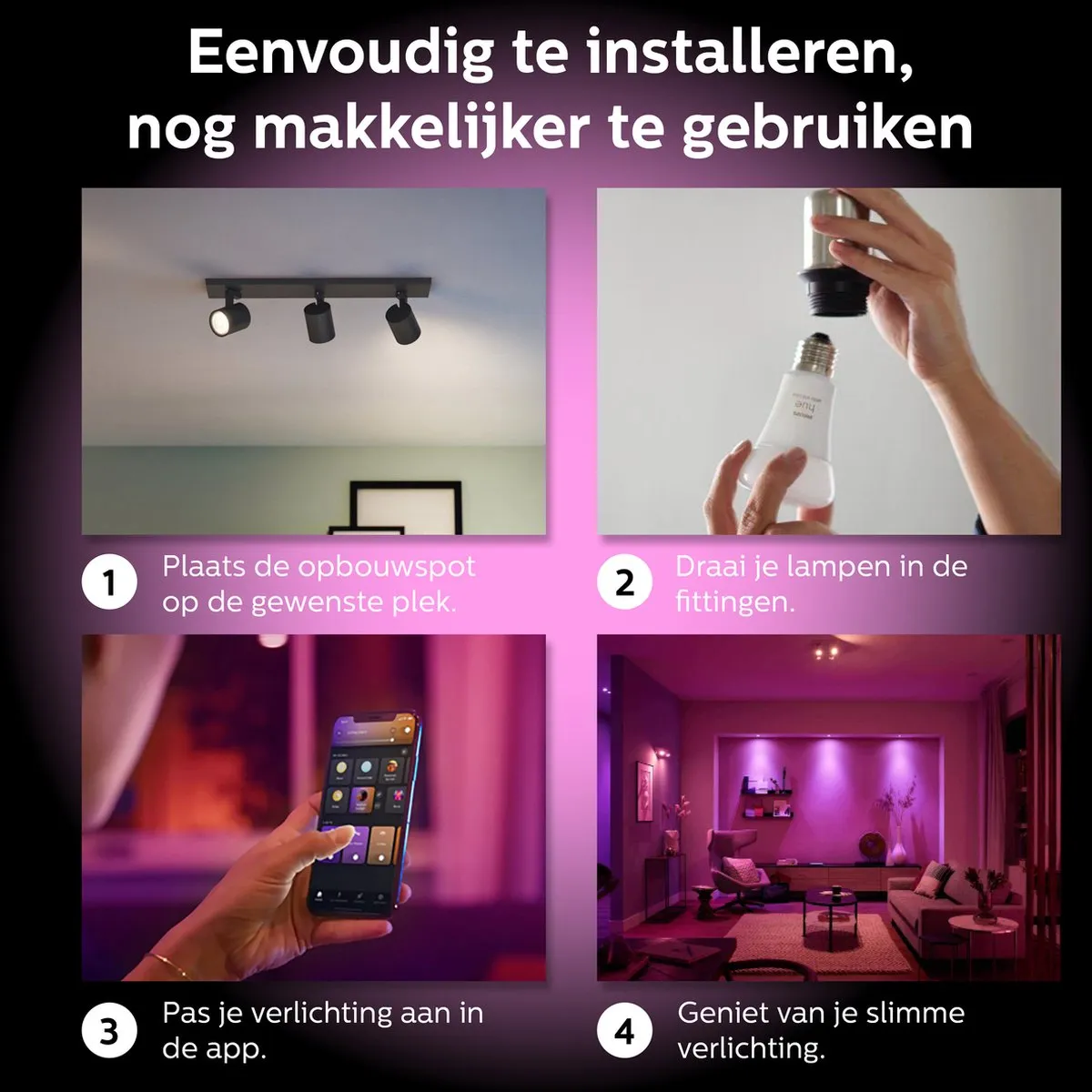Philips Hue Runner Opbouwspot Zwart - 3x GU10 RGBW