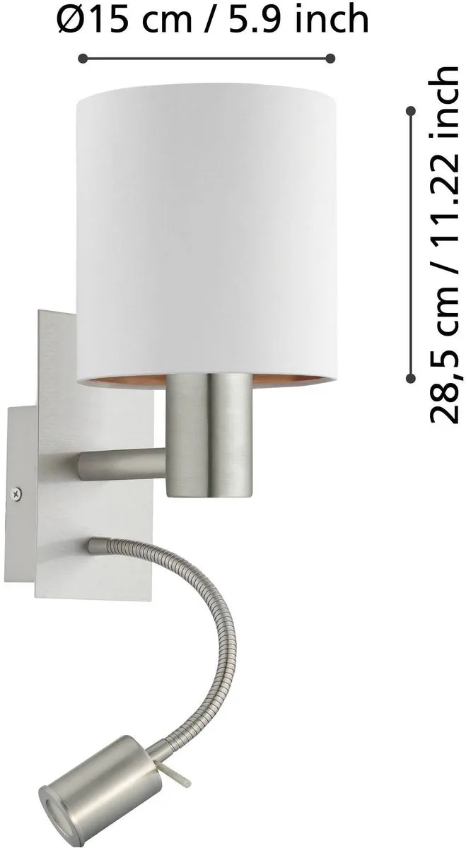 Eglo Pasteri Wandlamp E27 Ø25cm - Nikkelmat/Wit - afbeelding 6 van 6