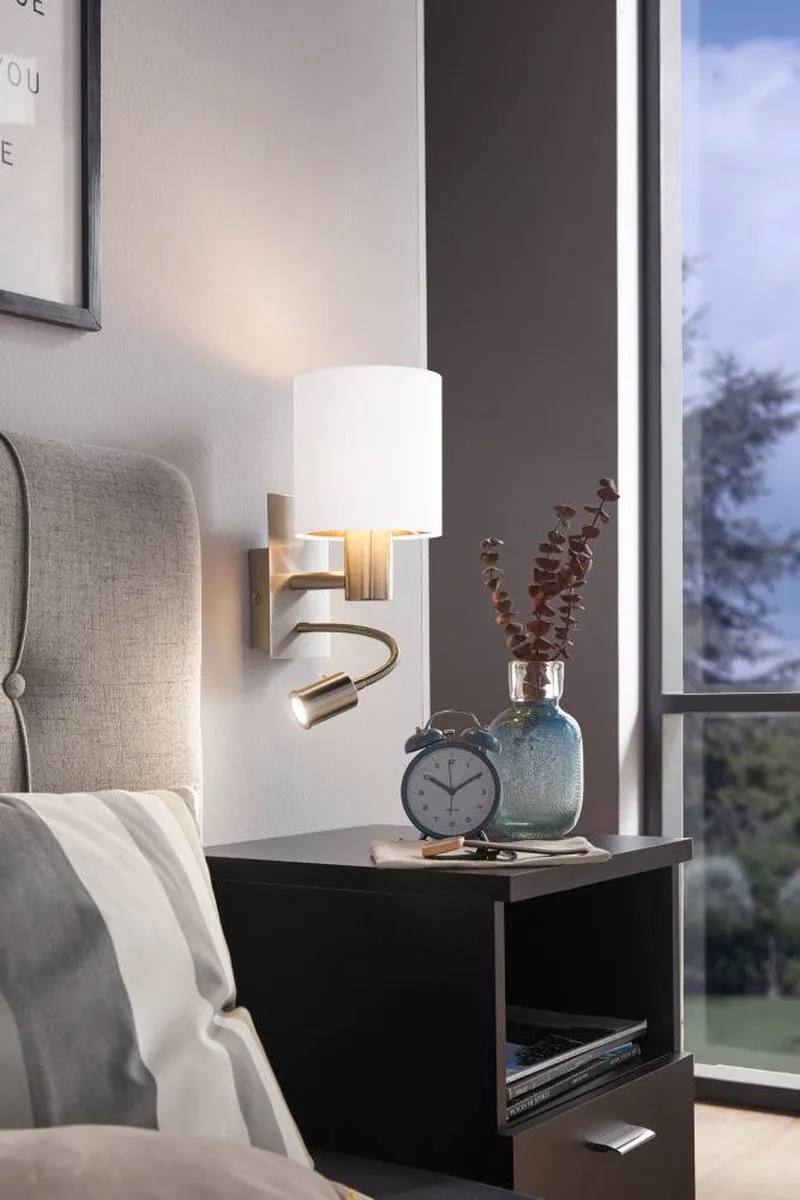 Eglo Pasteri Wandlamp E27 Ø25cm - Nikkelmat/Wit
