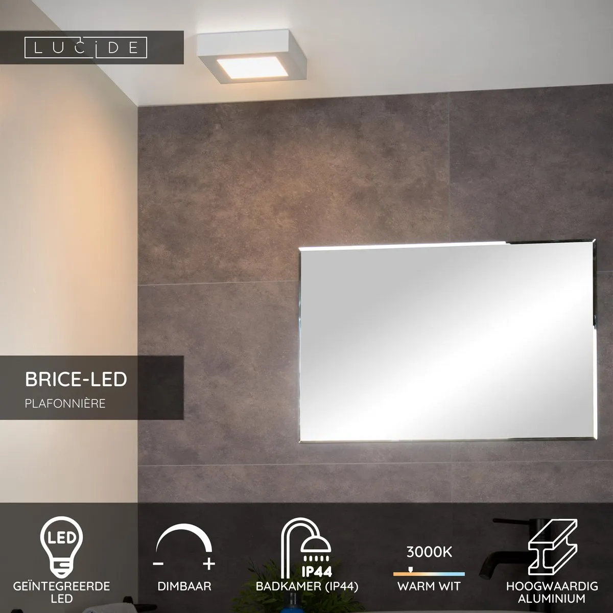 Lucide BRICE-LED Plafondlamp Badkamer 15W 3000K IP44 - Wit