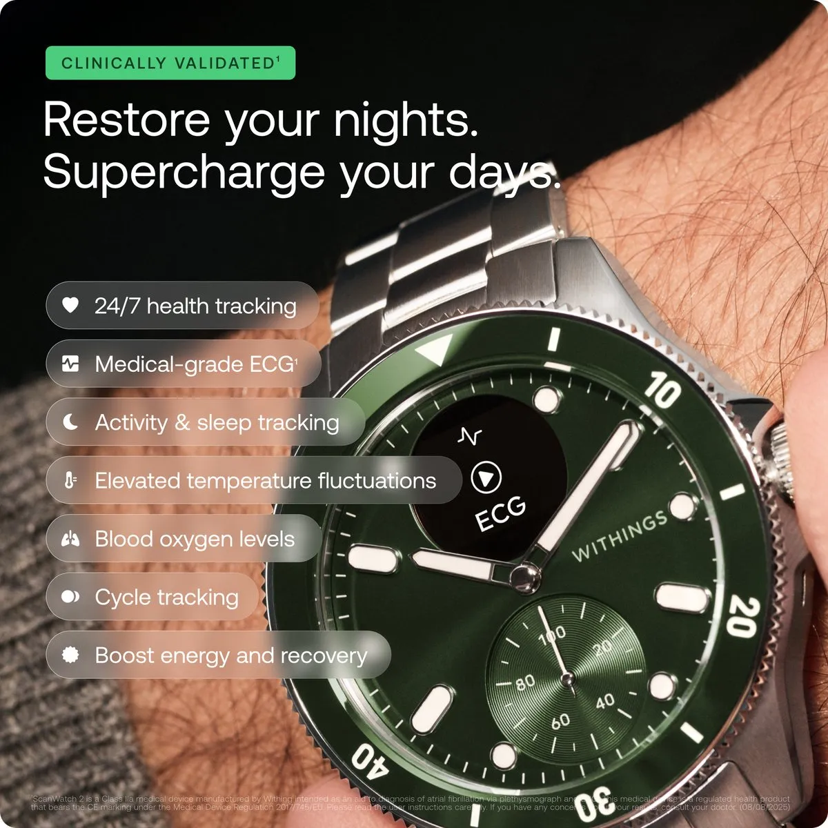 Withings ScanWatch Nova Hybride Smartwatch 42mm - Groen