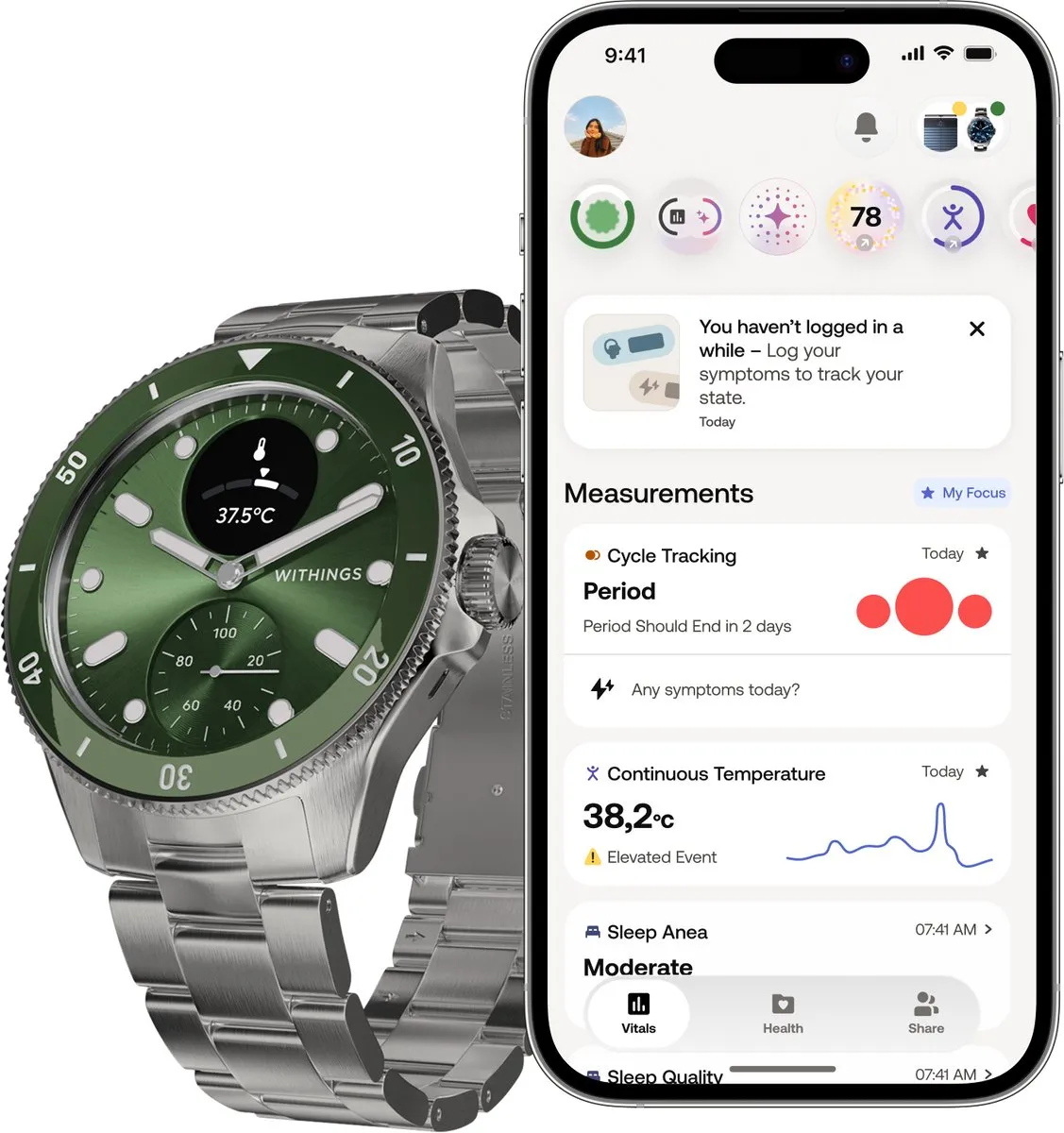 Withings ScanWatch Nova Hybride Smartwatch 42mm - Groen