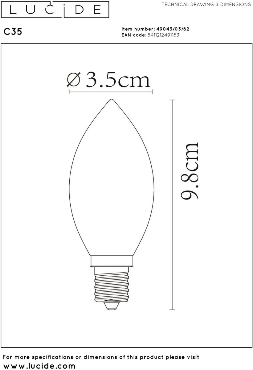 Lucide C35 LED Filamentlamp E14 3W 2200K - Amber