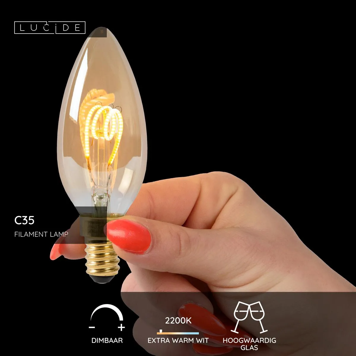 Lucide C35 LED Filamentlamp E14 3W 2200K - Amber