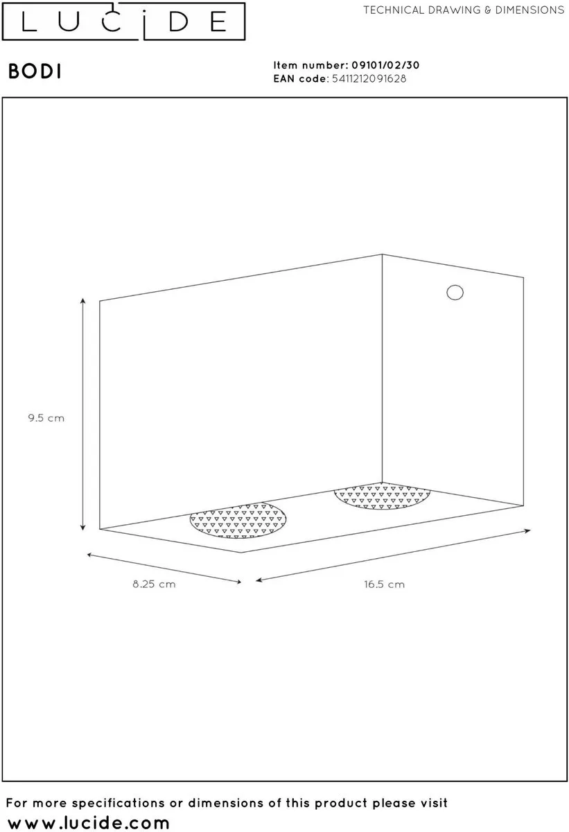 Lucide BODI Plafondspot 2xGU10 - Zwart