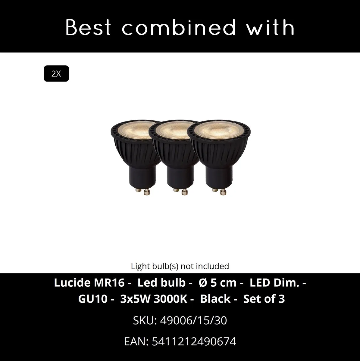 Lucide BODI Plafondspot 2xGU10 - Zwart