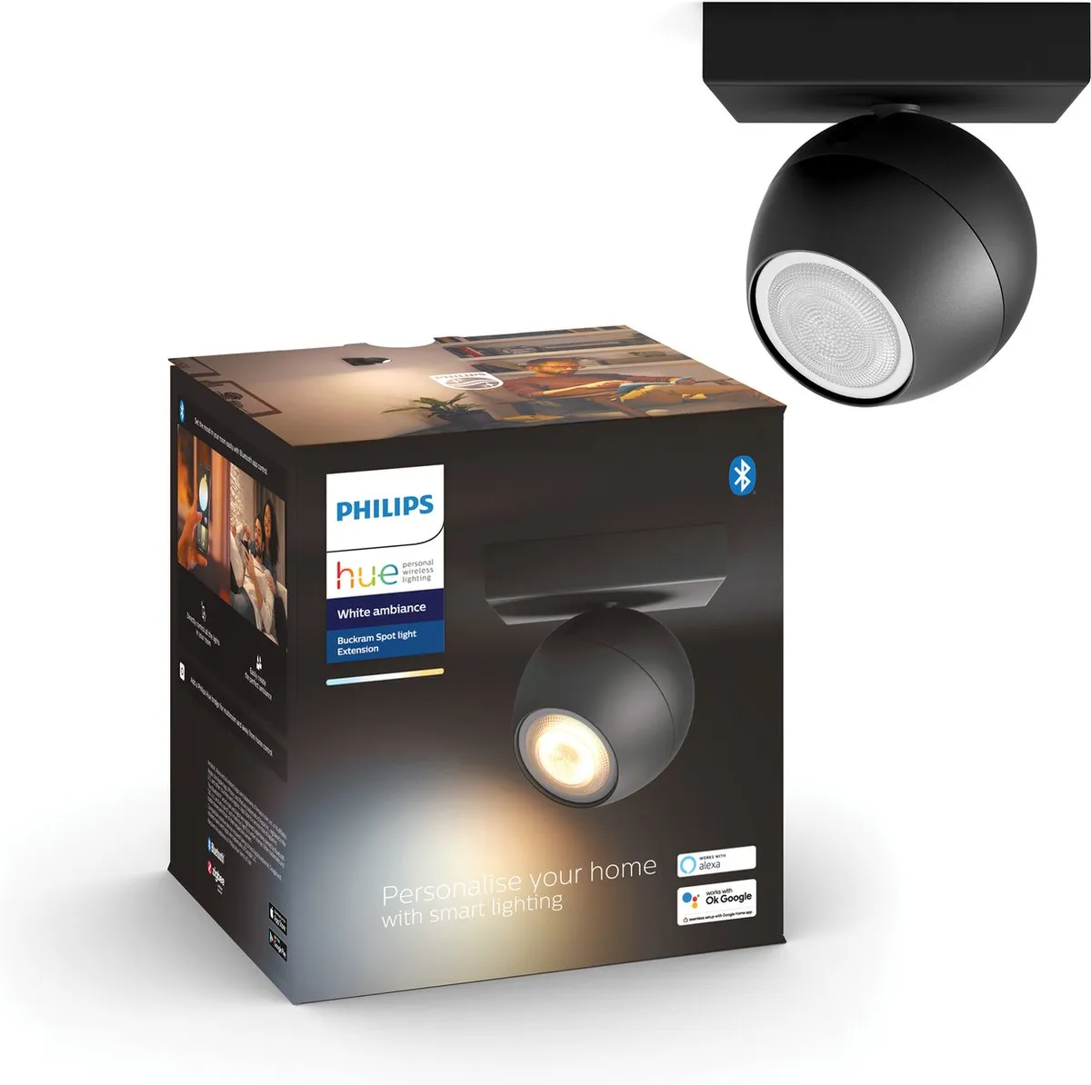 Philips Hue Buckram Opbouwspot - 1-spot - Zwart