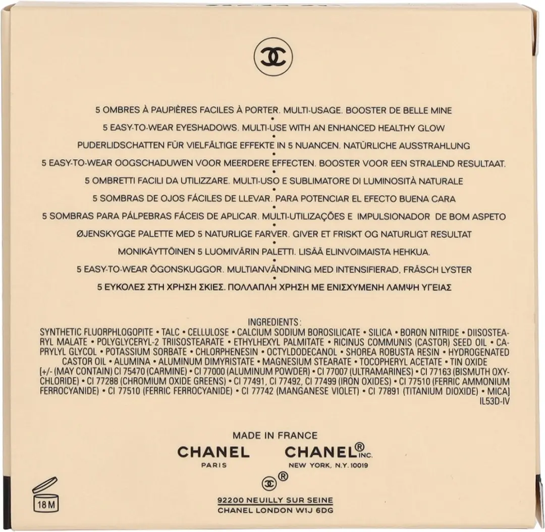 Chanel Les Beiges Healthy Glow Oogschaduw Palet - 5 Kleuren - 4.5g - Goud