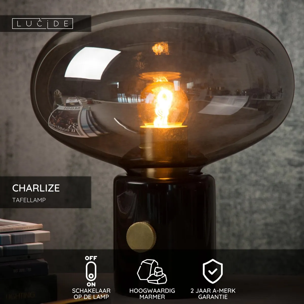 Lucide Charlize Tafellamp Ø23cm - Zwart
