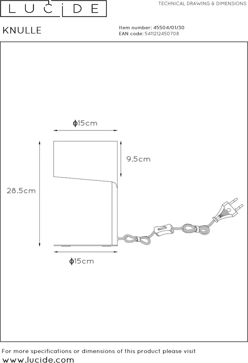 Lucide KNULLE Tafellamp Ø15cm - 1xE14 - Zwart