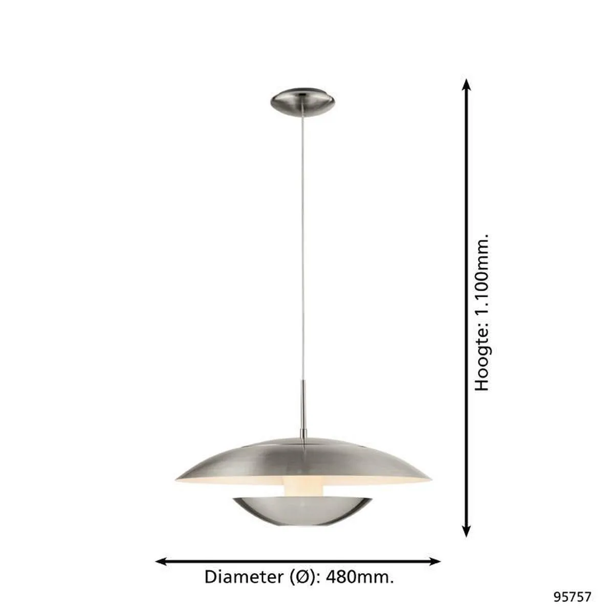Eglo Nuvano Hanglamp 3 Lichtpunten - Ø48cm - Nikkel-Mat/Wit - afbeelding 6 van 6