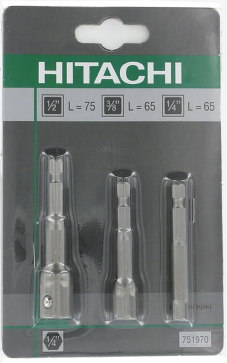 Hikoki 751970 Adapterset voor doppen 1/4"-3/8"-1/2" - 3-delig - Zilver
