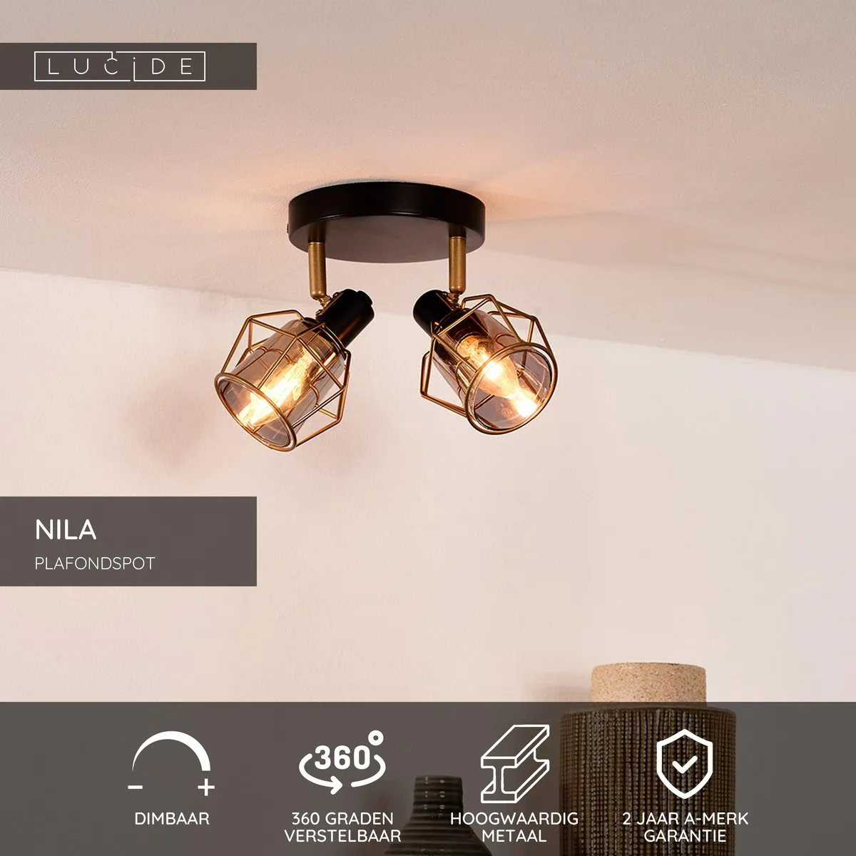 Lucide NILA Plafondspot 2xE14 - Zwart