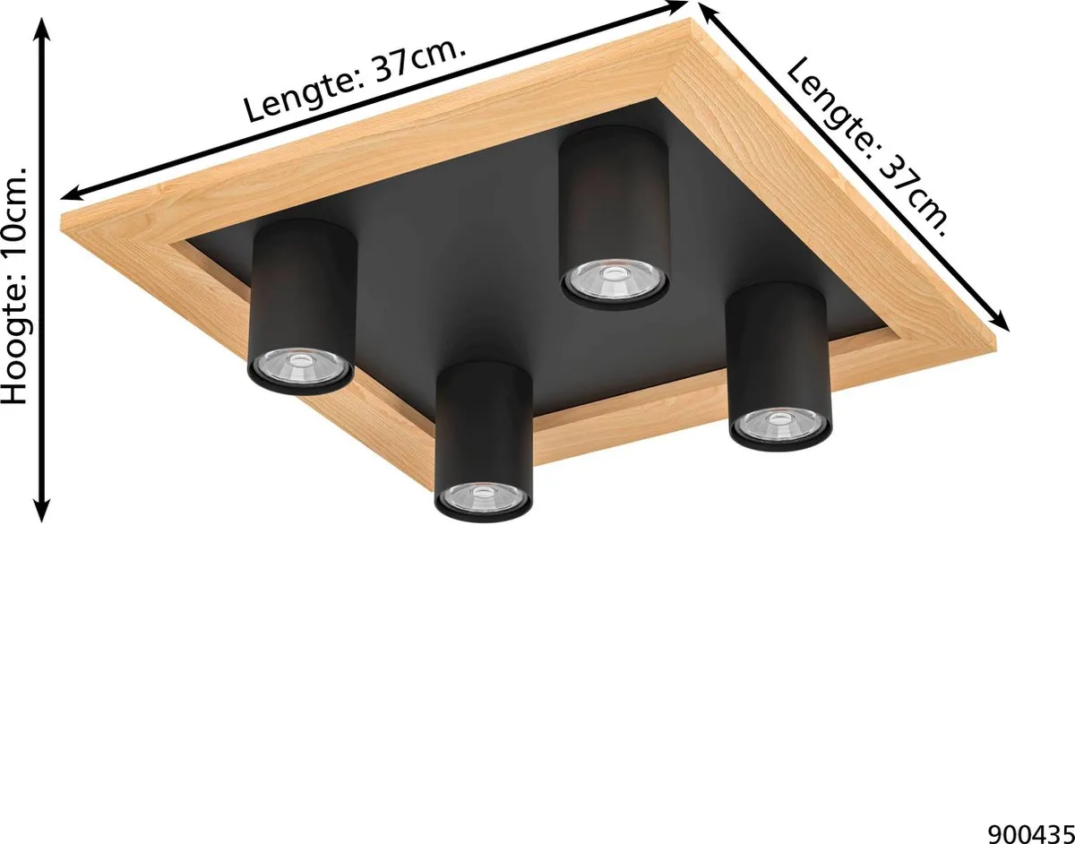 Eglo Valcasotto Plafondlamp 4x GU10 - 37cm - Zwart/Bruin - afbeelding 6 van 6