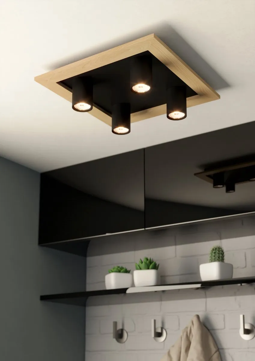 Eglo Valcasotto Plafondlamp 4x GU10 - 37cm - Zwart/Bruin