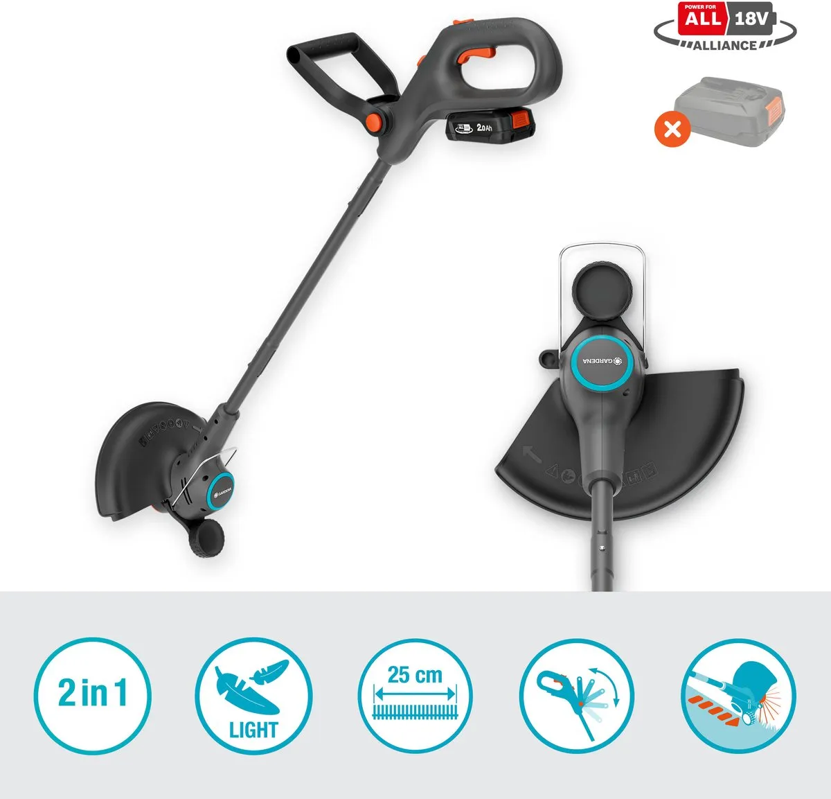 Gardena EasyTrim 25 Accu Trimmer 250mm - 18V