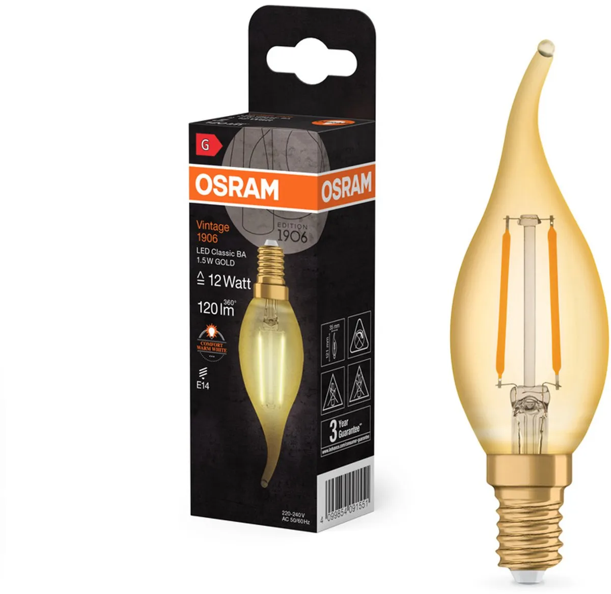 LEDVANCE OSRAM Vintage 1906 Classic BA LED - 1,5W 120lm Warm wit