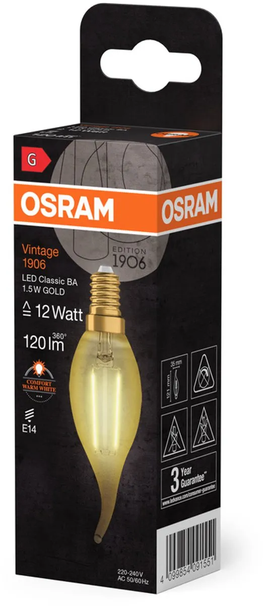 LEDVANCE OSRAM Vintage 1906 Classic BA LED - 1,5W 120lm Warm wit - afbeelding 6 van 6