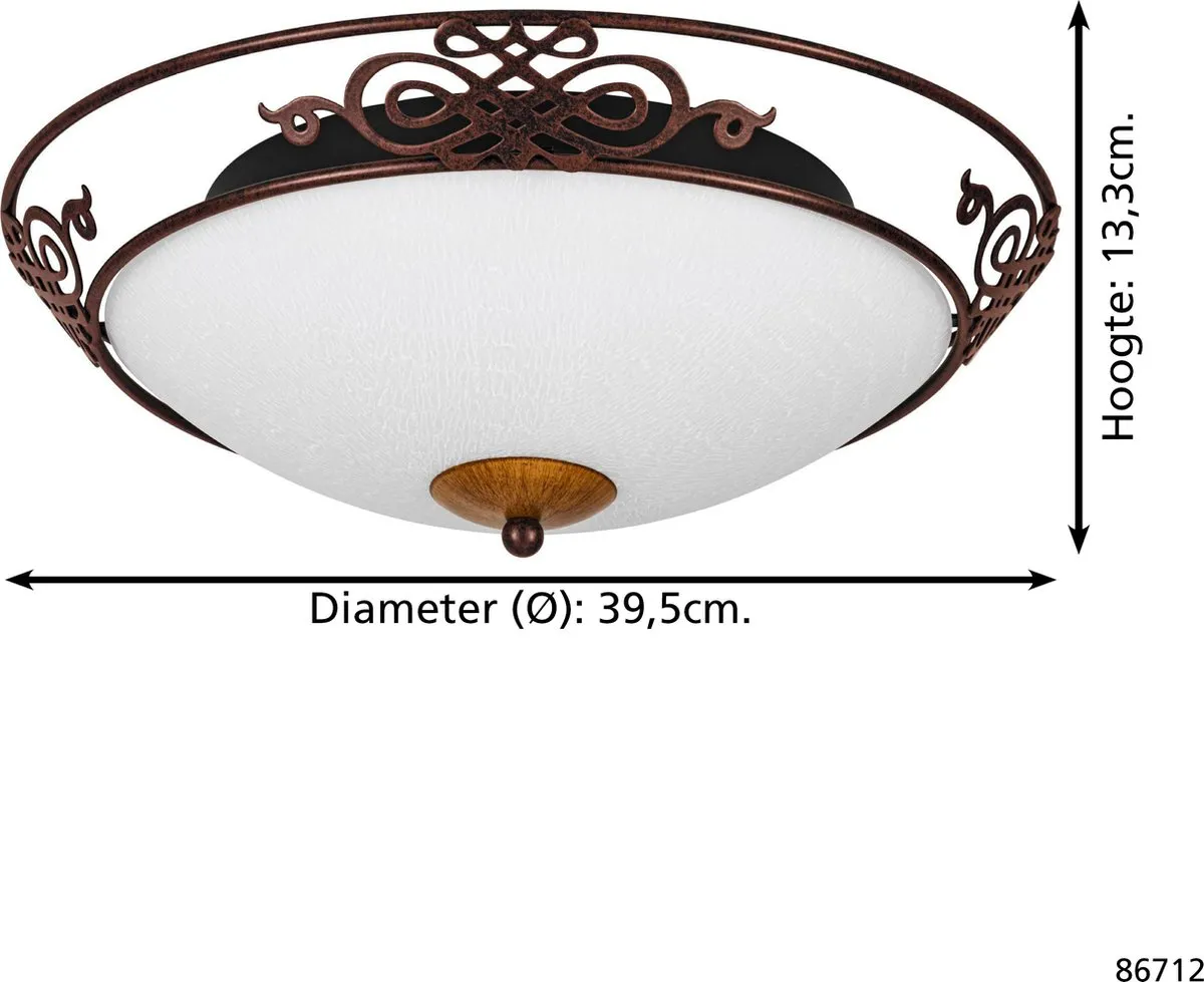 Eglo Mestre Plafondlamp 2 Lichtpunten Ø395mm Antiek-Bruin/Goud